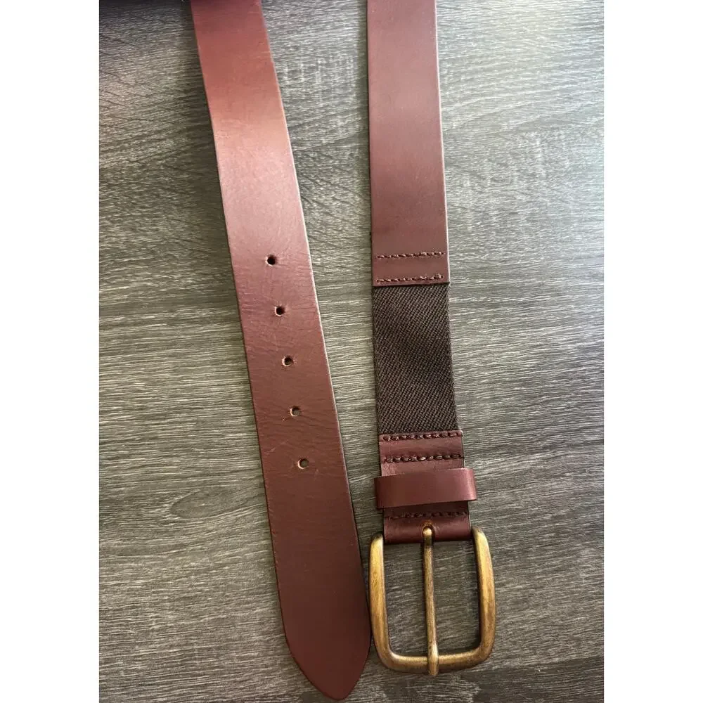 LL Bean Mens Brown Leather Stretch Belt Brass Buckle 509490 Made In UK Size 44